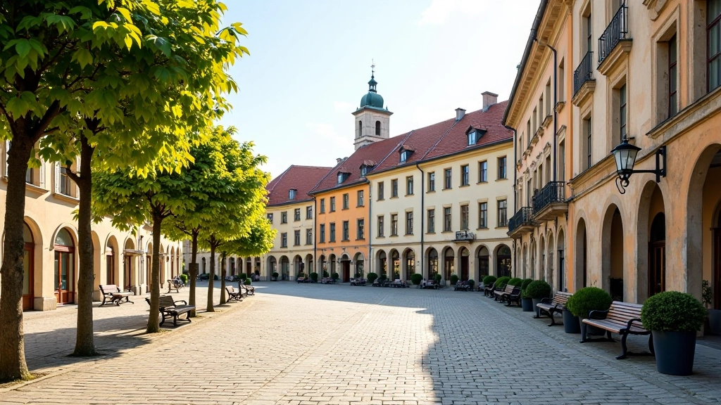 Historic town square in Telč with colorful Renaissance buildings and peaceful atmosphere