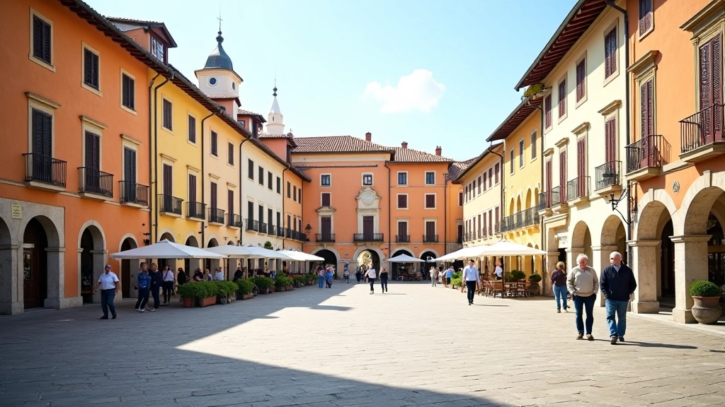 Telč historic town square with Renaissance architecture, colorful historic buildings, pedestrian-friendly plaza
